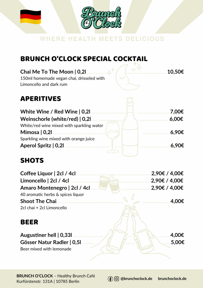 Alkoholische Getränke Brunch O'Clock Berlin