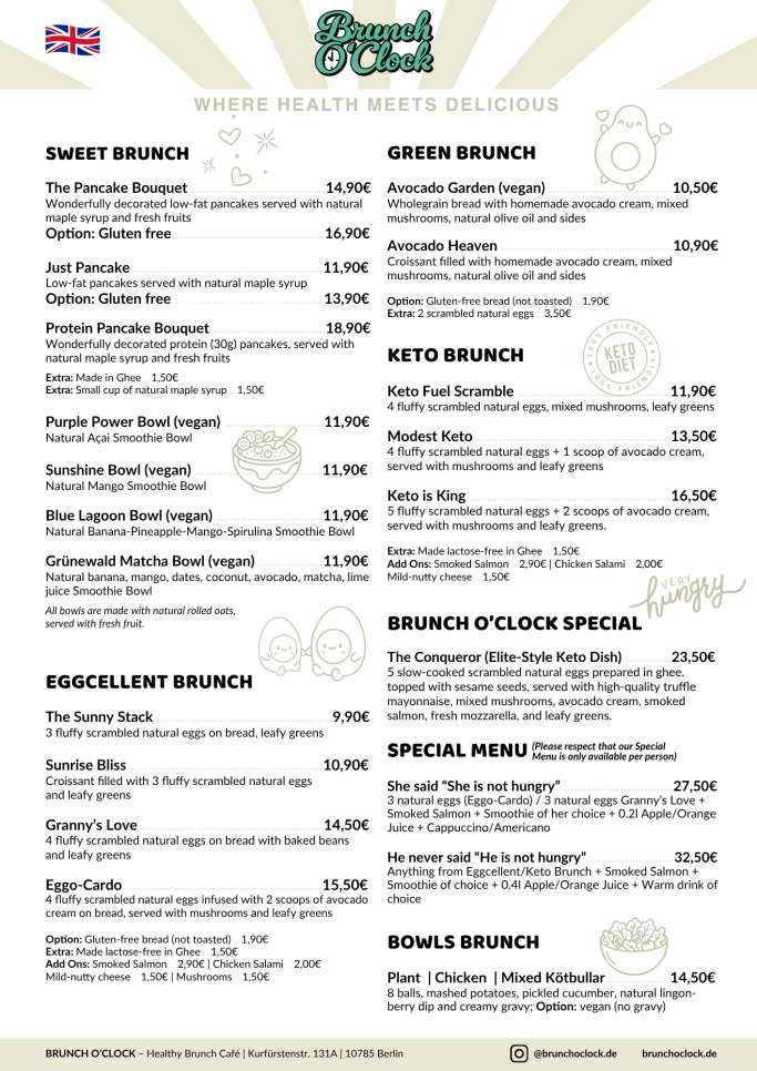 Menu Brunch'OClock Berlin